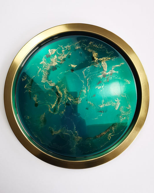 Zöld-arany epoxi tálca No.13